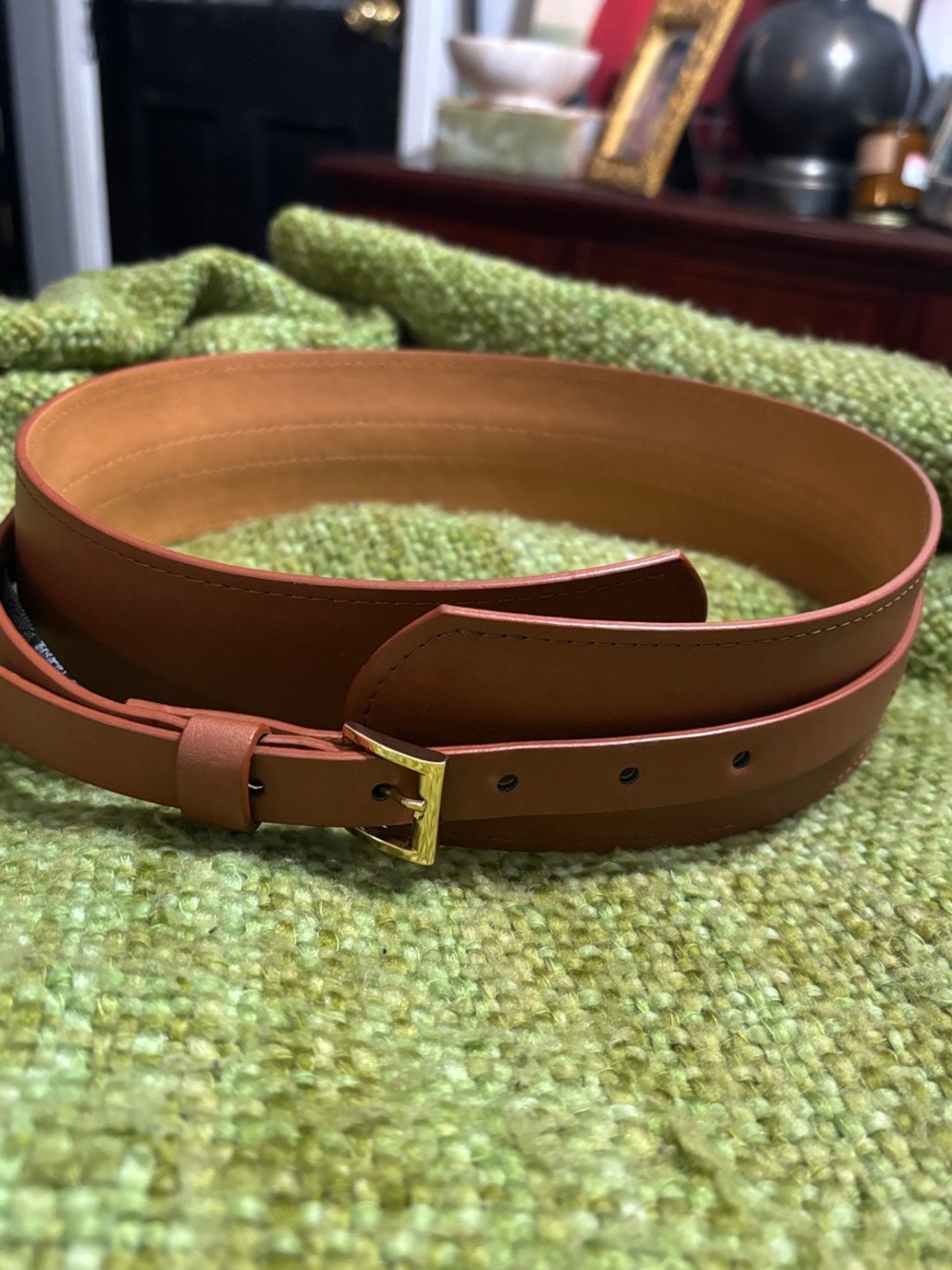 Women’s Tan Leather Belt with Gold Buckle